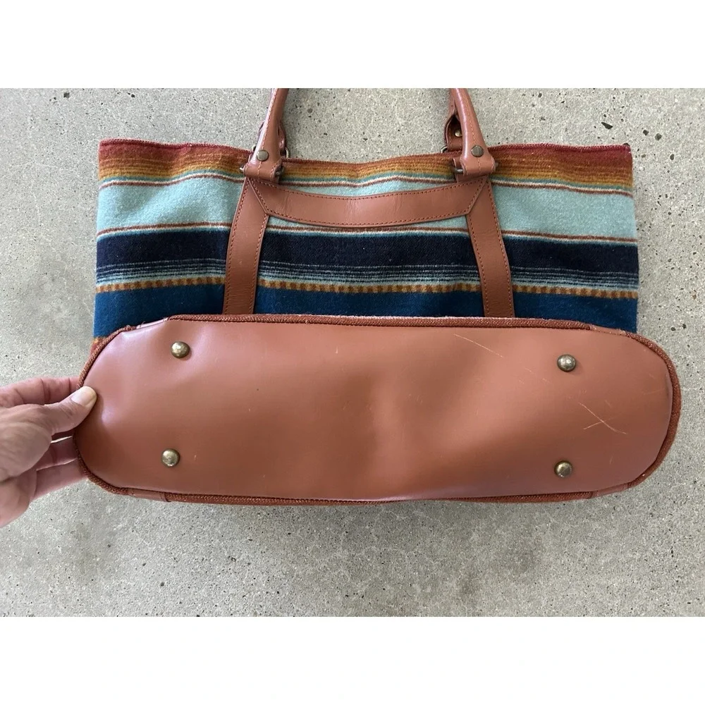 Pendleton Large Tote Bag‎ Southwest Design Wool Leather As Is Damage